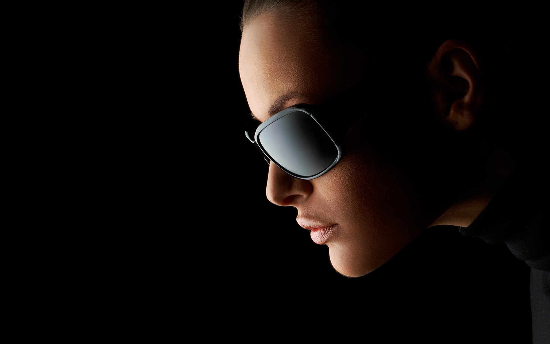 porträt mädchen dunkel gesicht frau kind ein studio mann mode erwachsener sonnenbrille