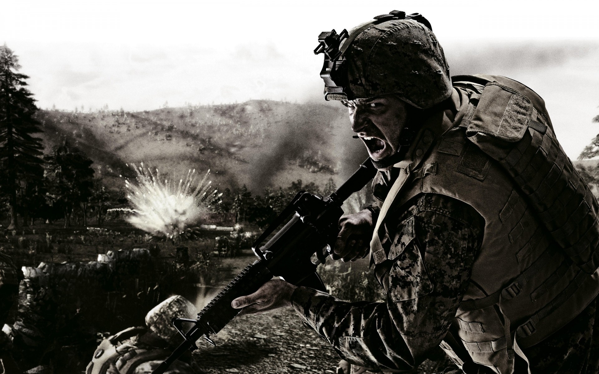 allein militär krieg soldat erwachsener mann tragen waffe uniform armee explosion