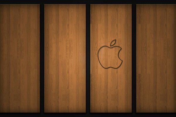 Apple-Zeichen auf Holzhintergrund