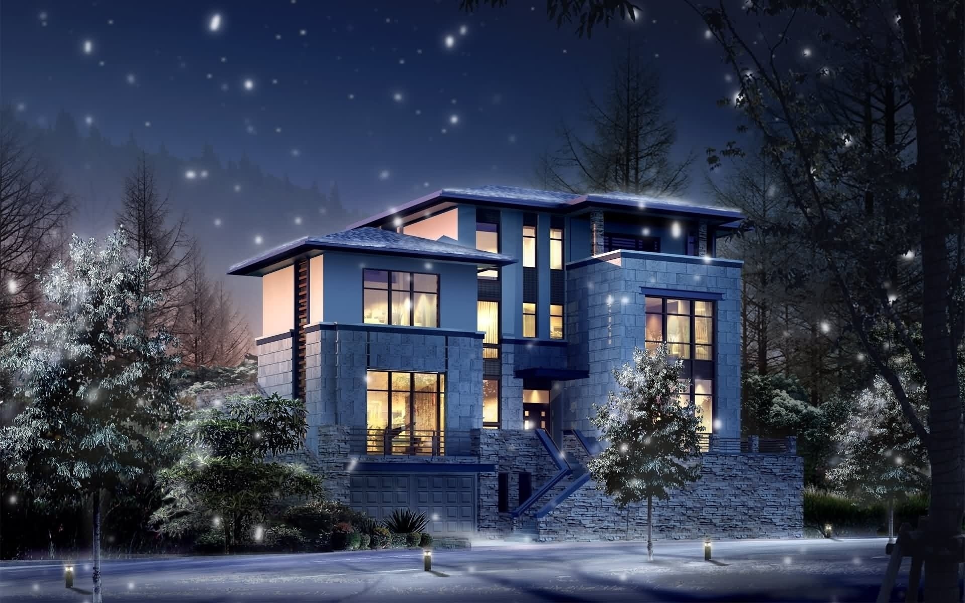 haus baum zuhause architektur haus winter im freien luxus himmel foto nacht licht schnee