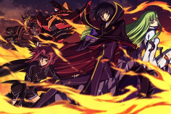 Animierte Charaktere Jungen und Mädchen in Flammen