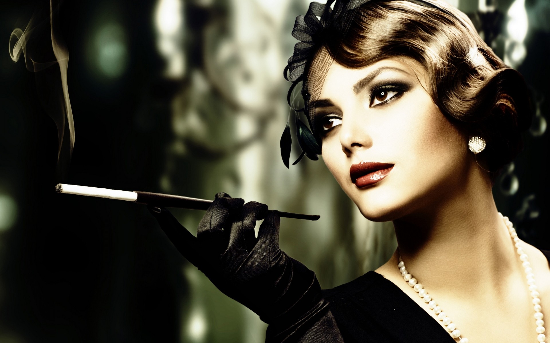 frau porträt mode mädchen modell eins erwachsener glamour vintage rauch foto retro tapete