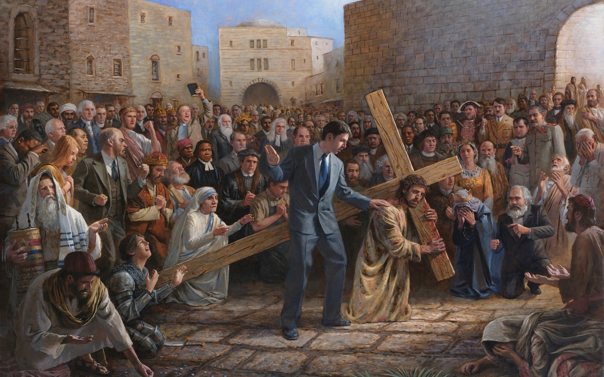 viele gruppe religion erwachsener frau mann menge zeremonie tragen kind ostern szene gott