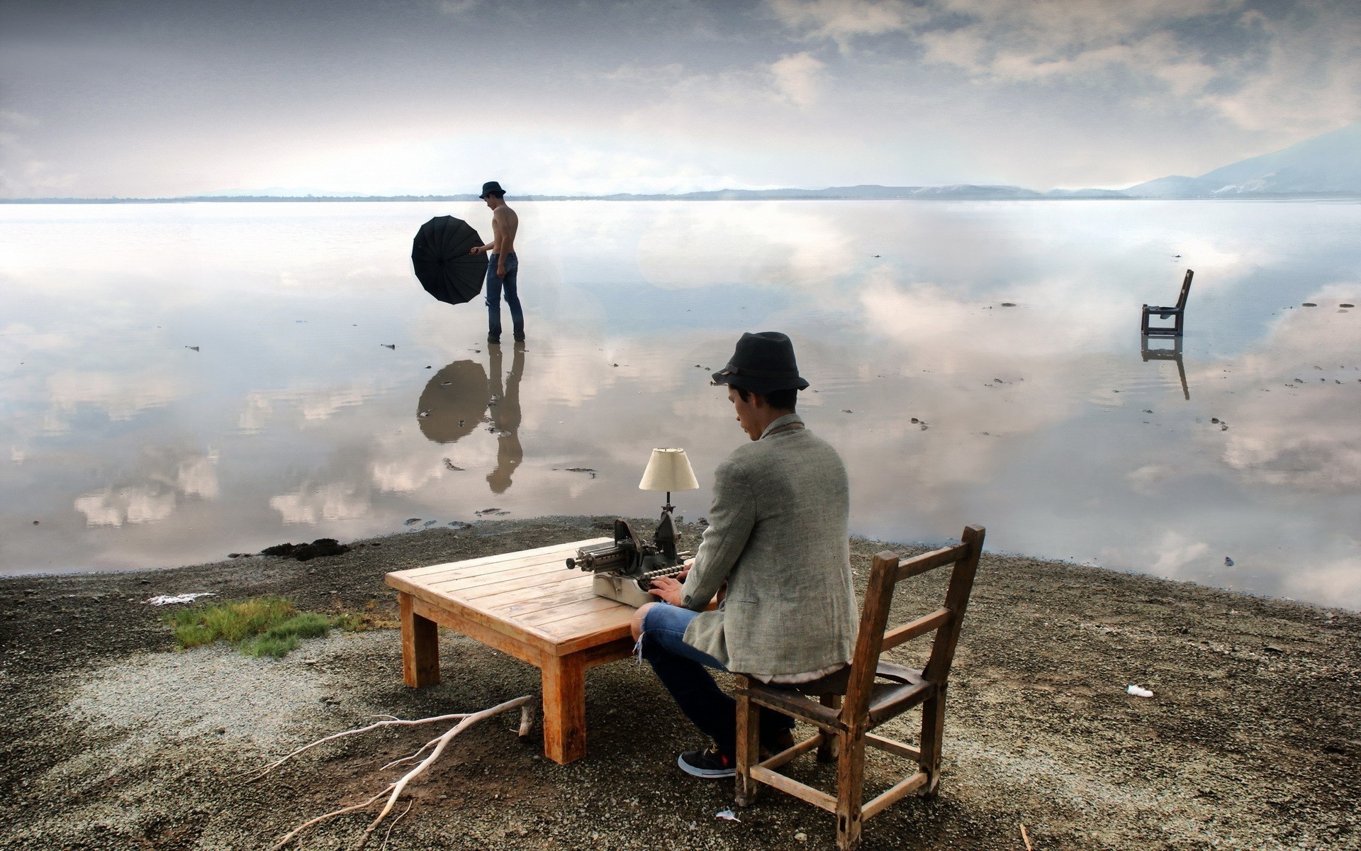 erwachsener allein himmel im freien mann landschaft regenschirm leben leben schießen