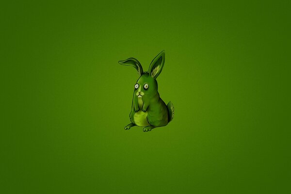 Karikierter grüner Hase auf grünem Hintergrund