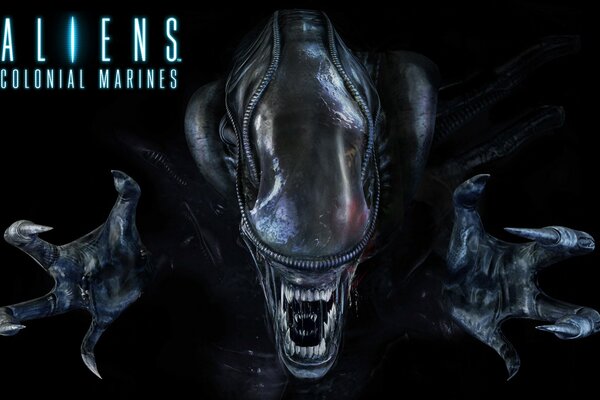 Dunkle koloniale Marines Monster auf schwarzem Hintergrund