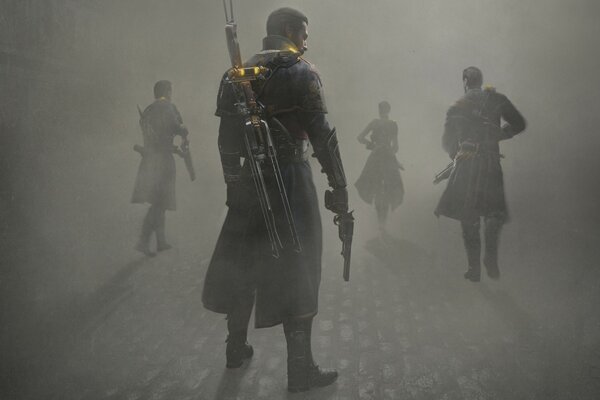 Vier Überlebende im Nebel