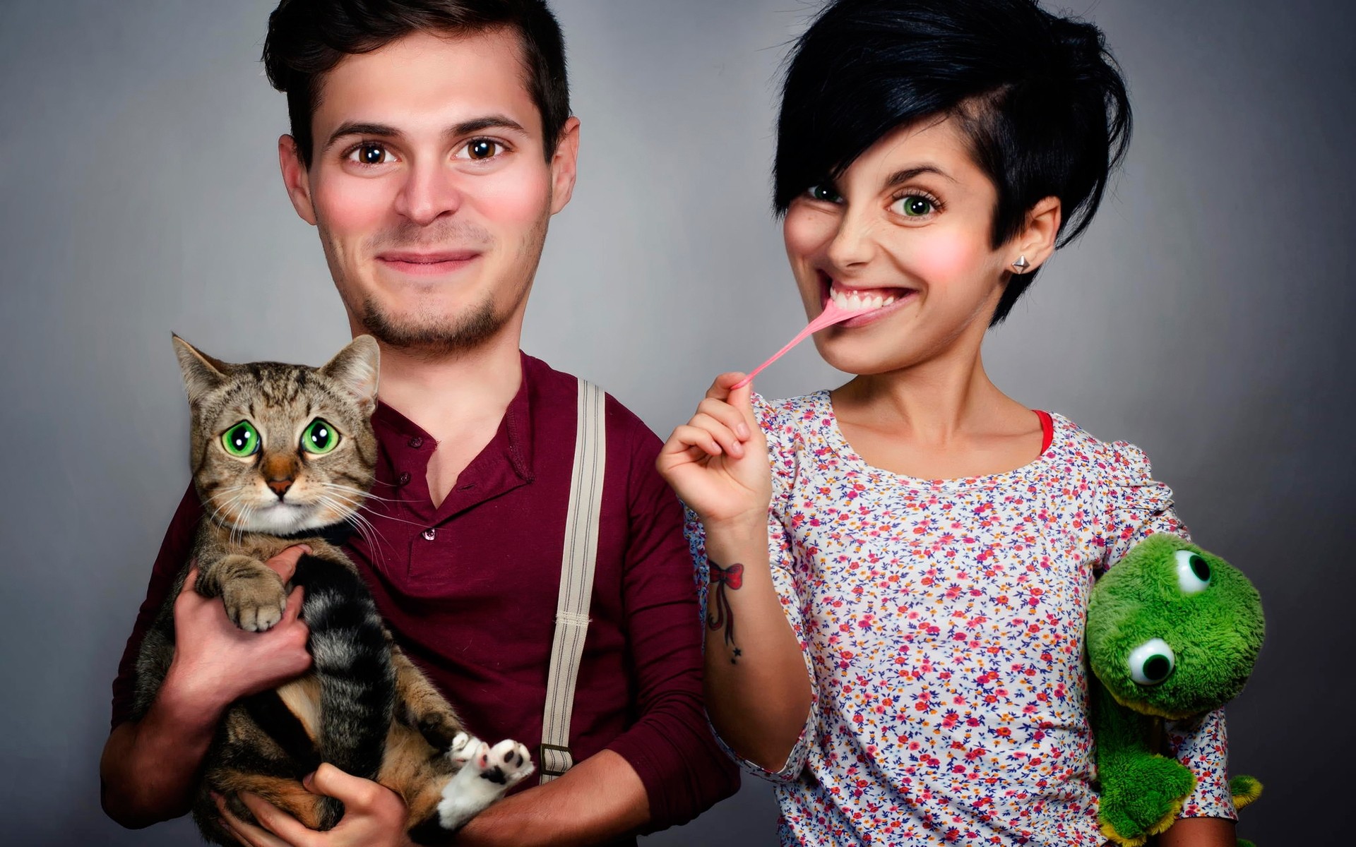 porträt frau niedlich jung liebe hübsch mädchen schön erwachsener allein spaß studio lustig lustiges foto lustige familie katze