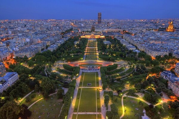 Paris Frankreich Frankreich Lichter Park Panorama Dämmerung Paris