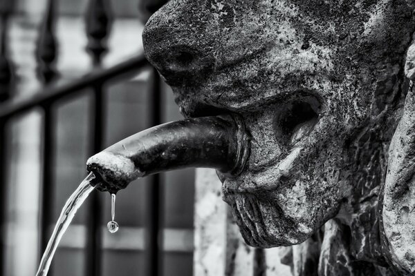 Hundeskulptur und Wasserhahn