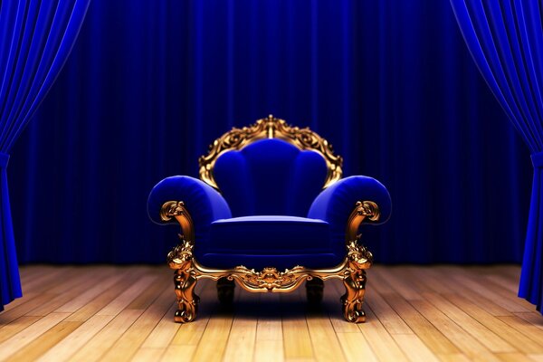 Blauer Stuhl im Theater mit blauem Vorhang