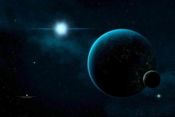 Weltraumähnliche Planeten und ein schimmernder Stern