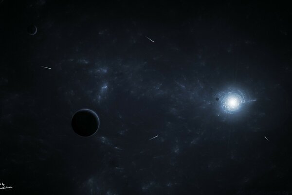 Planeten am Sternenhimmel und das Leuchten der Galaxie