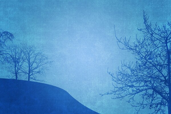 Vintage-Foto von Bäumen auf blauem Hintergrund