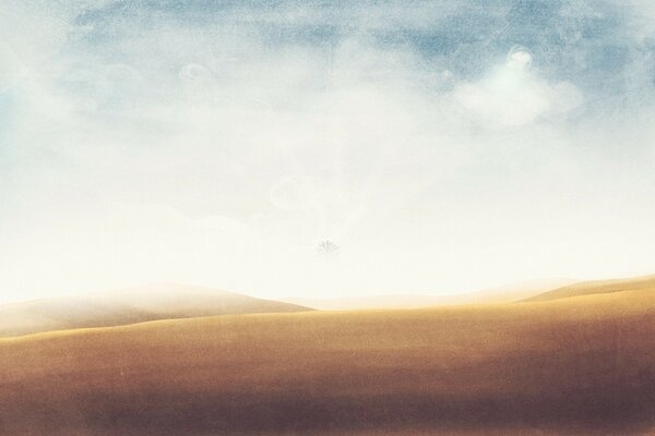 Nebliger Sonnenuntergang in der sonnigen Wüste