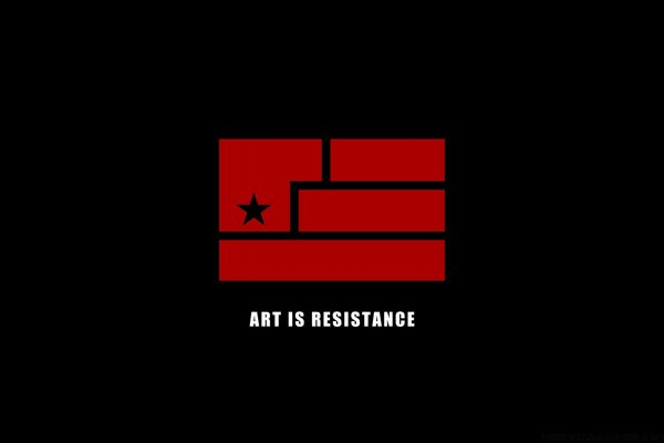 Rotes Symbol mit Stern in Form einer Flagge auf schwarzem Hintergrund