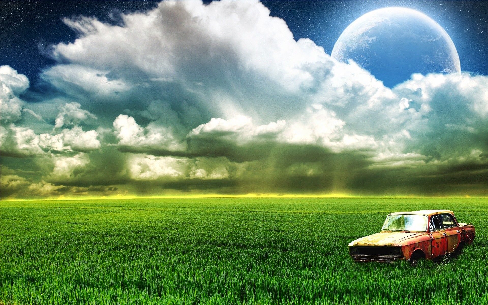 kreativ feld landschaft bauernhof himmel gras wolke heuhaufen landwirtschaft natur land ländlichen sturm bewölkt sonne