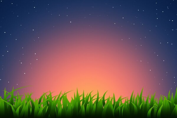 Grafische Zeichnung von Gras auf Sonnenuntergang Hintergrund
