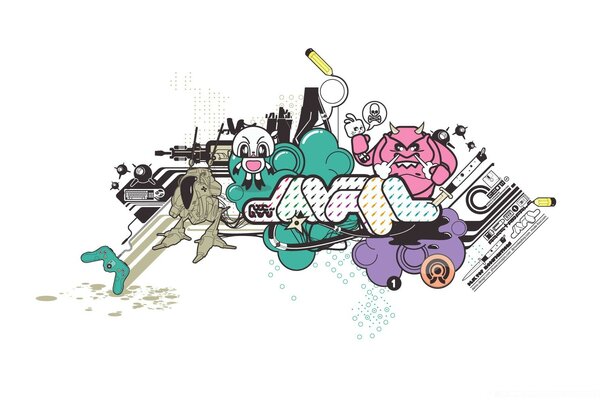 Grafiken mit Cartoon- und Computerfiguren