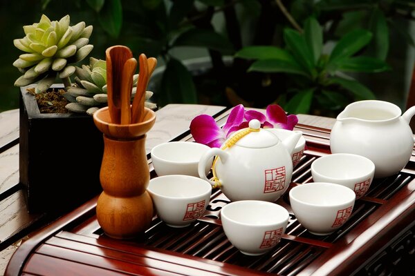 KAFFEESET UND ZIMMERBLUMEN