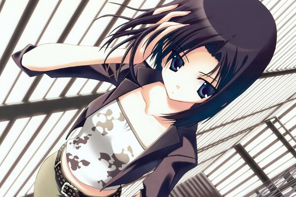 Schöne Anime Brünette mit blauen Augen