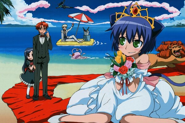 Moment aus dem Animefilm vor dem Hintergrund des Meeres