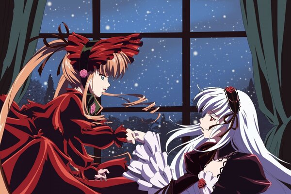 Anime-Zeichnung. Zwei Mädchen reden