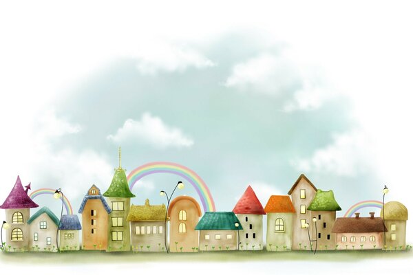 Regenbogen nach Regen über der Stadt