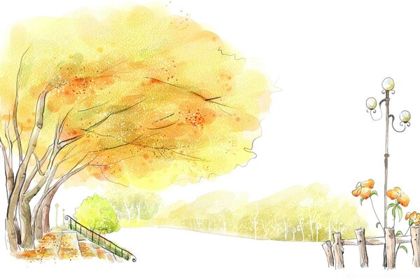 Morgen im windigen Herbstpark