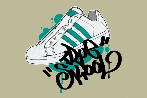 Graffiti. Sneaker mit grünen Streifen - weiß