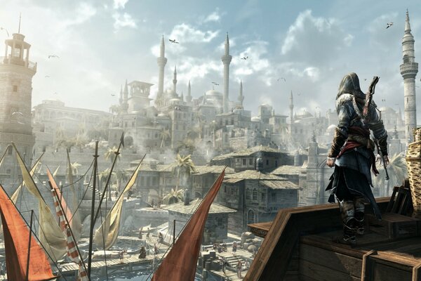 Assassin s creed reist über die Dächer von Häusern