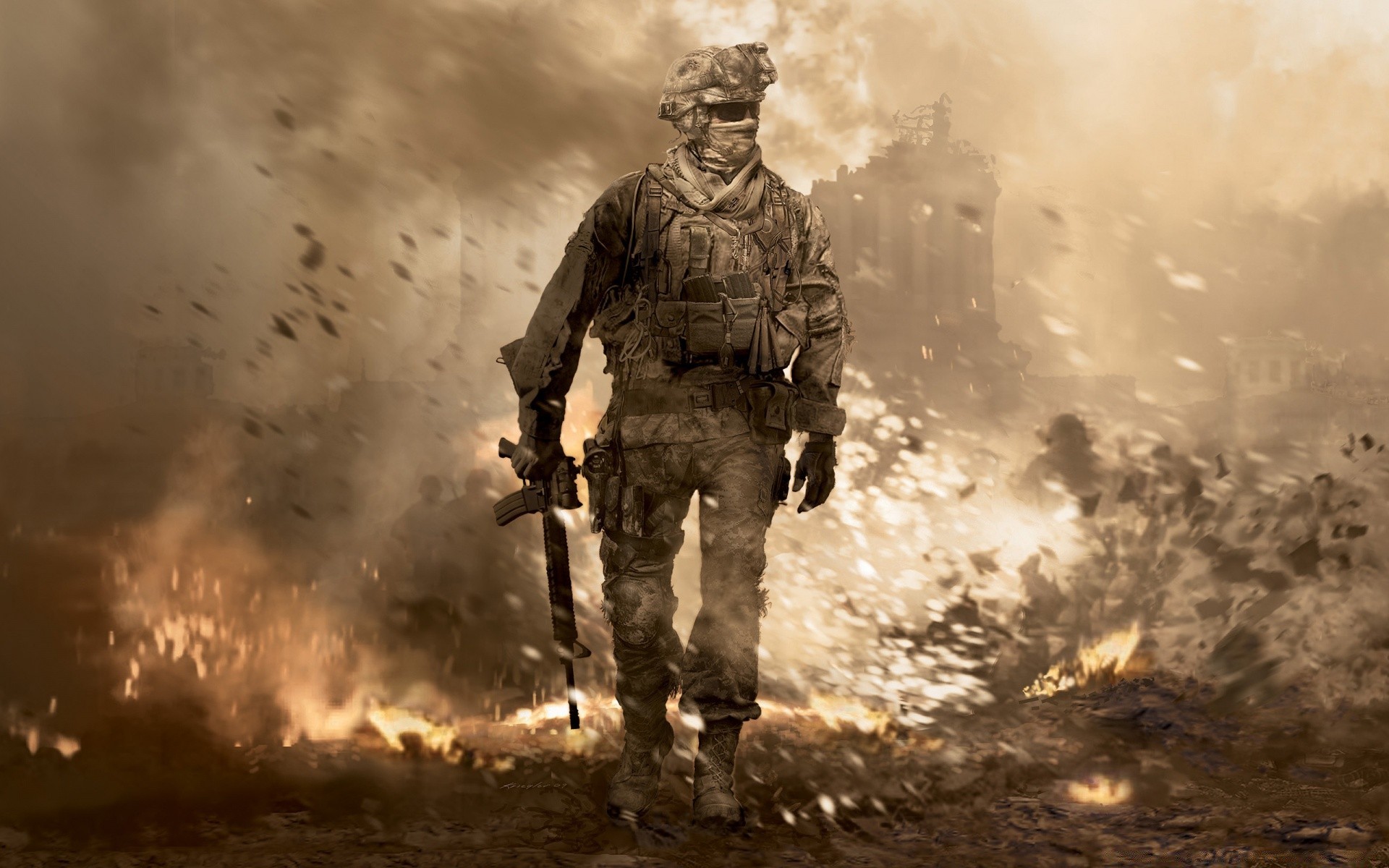 call of duty rauch mann krieg militär erwachsener soldat ein uniform tragen flamme waffe katastrophe kampf nebel armee pistole kampf