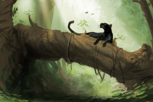 Die malerische Natur des Panthers liegt auf einem Baum