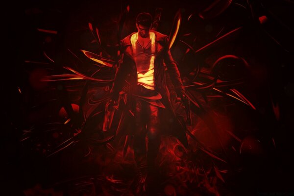 Charakter devil may cry in der Mitte der Flamme