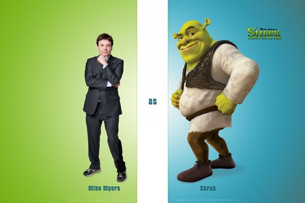 Der Schauspieler wird neben seinem Comic-Helden Shrek dargestellt