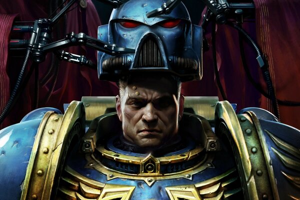 Klobiger Krieger, der Helm anzieht