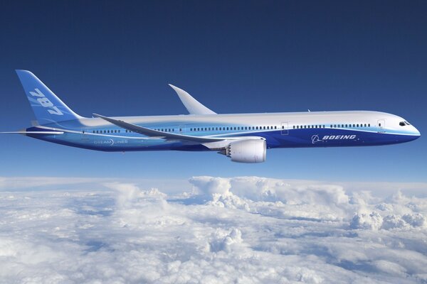 Ein Boeing-Flugzeug fliegt in den Himmel