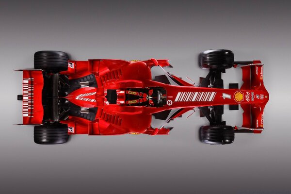 Ein roter Formel-1-Rennwagen. Draufsicht