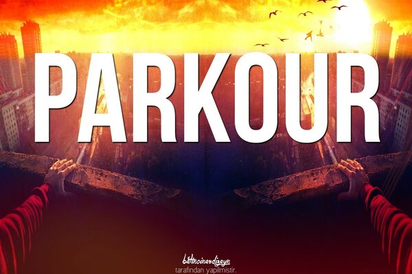 Bild von Parkour auf dem Balkon vor dem Hintergrund des Sonnenuntergangs